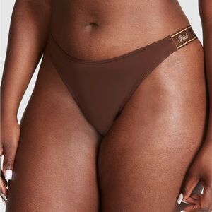 NWT PINK Victoria’s Secret LOGO COTTON HIGH-LEG THONG PANTY.  Large. Ganache.